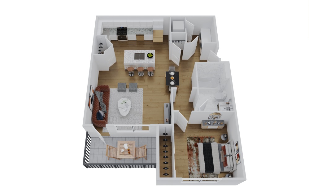 A1 - 1 bedroom floorplan layout with 1 bathroom and 694 square feet