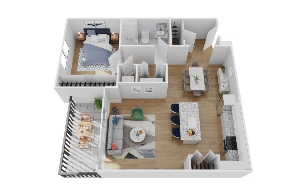 A3 - 1 bedroom floorplan layout with 1 bath and 812 square feet.