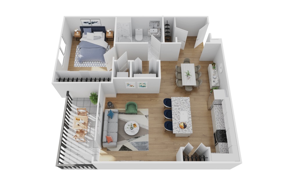 A3 - 1 bedroom floorplan layout with 1 bathroom and 812 square feet